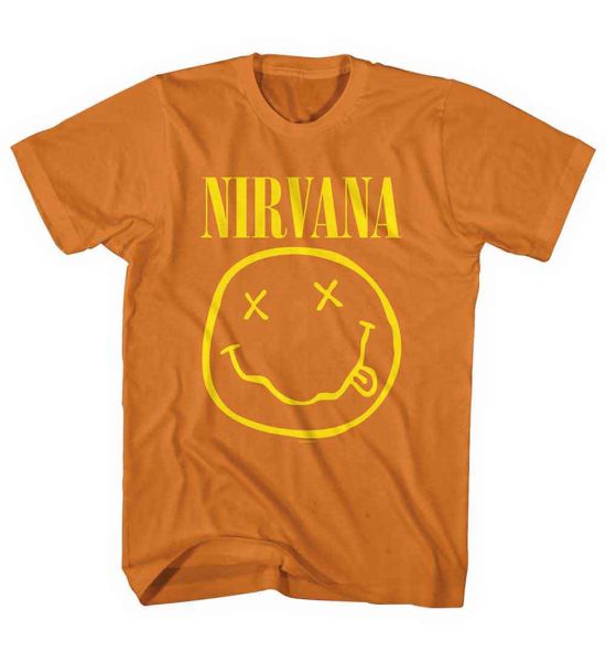 Nirvana: Yellow Happy Face - Orange T-Shirt