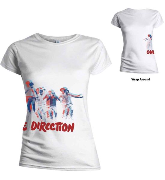 One Direction: Band Jump (Skinny Fit,Wrap Around Print) - Ladies White T-Shirt