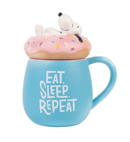 Peanuts: Eat Sleep Repeat 3D Ceramic Mug with Lid