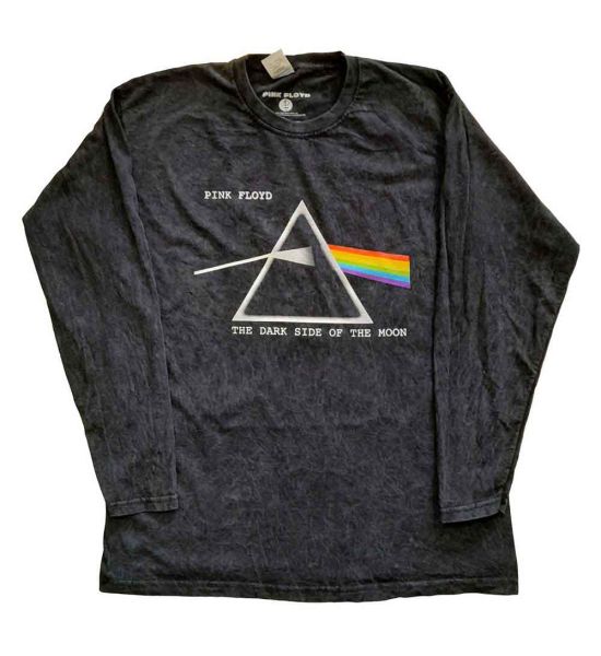 Pink Floyd: Dark Side Of The Moon Courier (Dip Dye, Dye Wash) - Black Long Sleeve T-Shirt