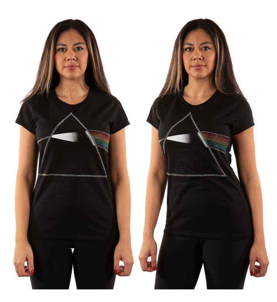 Pink Floyd: Dark Side of the Moon (Embellished) - Ladies Black T-Shirt