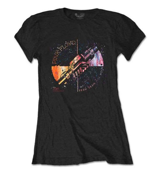 Pink Floyd: Machine Greeting Orange - Ladies Black T-Shirt