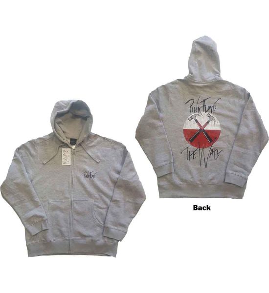 Pink Floyd: The Wall Faded Hammers Logo (Back Print) - Grey Zip-up Hoodie