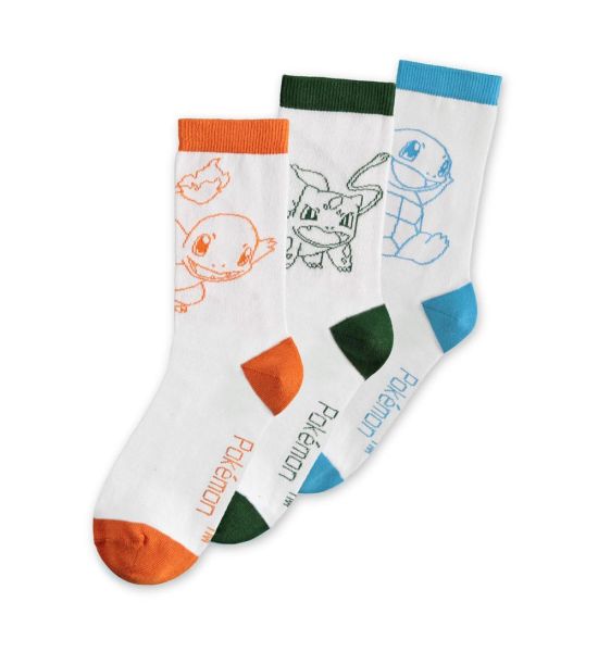 Pokemon: Charmander, Bulbasaur, Squirtle Socks 3-Pack (43-46) Preorder