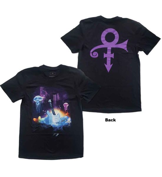 Prince: Lotus Flower (Back Print) - Black T-Shirt