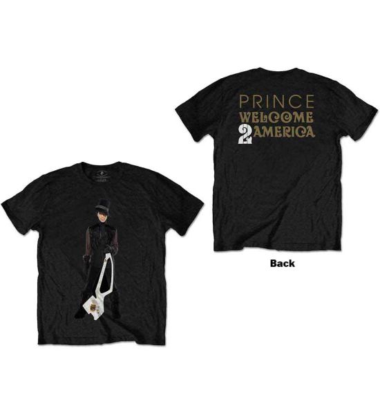 Prince: W2A White Guitar (Back Print) - Black T-Shirt