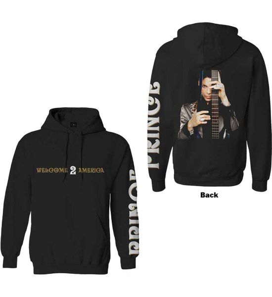 Prince: Welcome 2 America (Back Print, Sleeve Print) - Black Pullover Hoodie