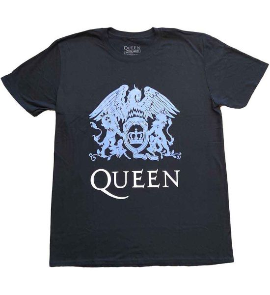 Queen: Blue Crest - Black T-Shirt