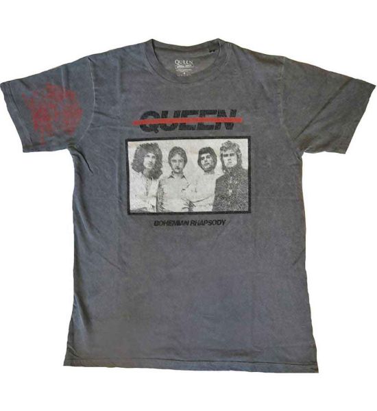 Queen: Bo Rhap Photo (Dye Wash, Sleeve Print) - Black T-Shirt