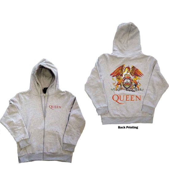 Queen: Classic Crest (Back Print) - Ash Grey Zip-up Hoodie