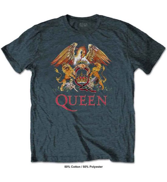 Queen: Classic Crest - Heather Blue T-Shirt