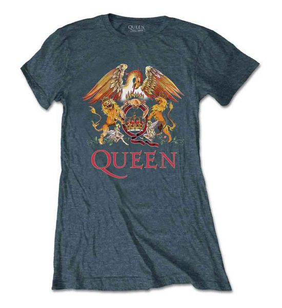 Queen: Classic Crest - Ladies Heather Blue T-Shirt