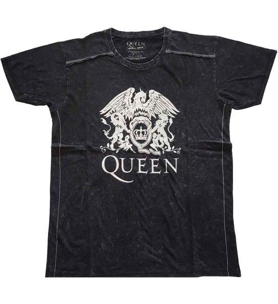 Queen: Classic Crest (Snow Wash, Dye Wash) - Black T-Shirt