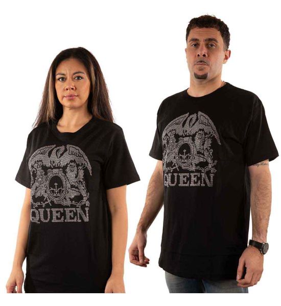 Queen: Crest (Embellished) - Black T-Shirt