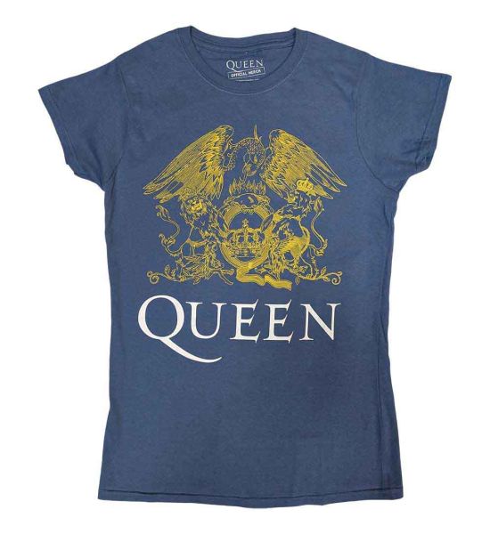 Queen: Crest - Ladies Indigo Blue T-Shirt