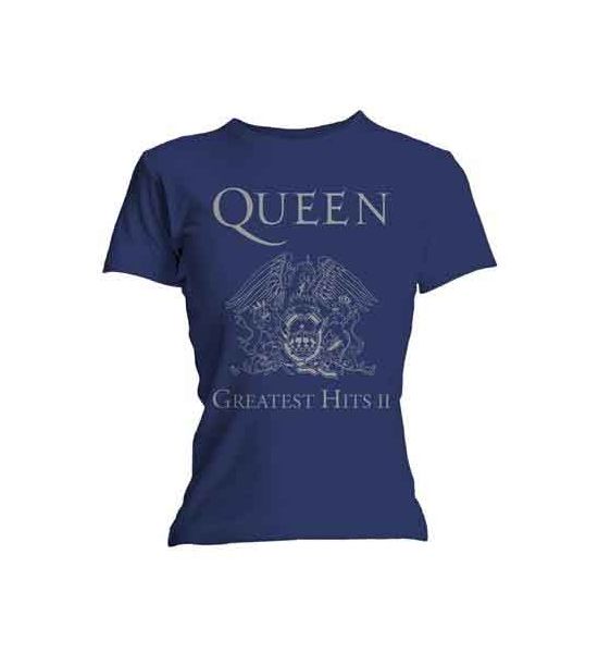 Queen: Greatest Hits II (Skinny Fit) - Ladies Blue T-Shirt