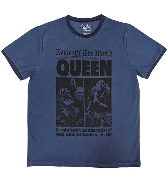 Queen: News of the World 40th Front Page - Denim Blue T-Shirt