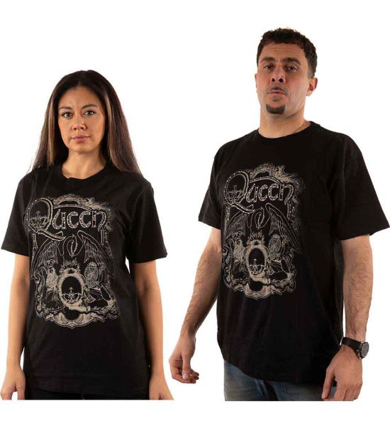 Queen: Ornate Crest (Embellished) - Black T-Shirt