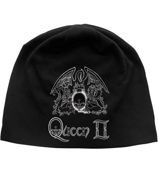 Queen: Queen II Crest (Discharge Print) - Black Beanie Hat Preorder