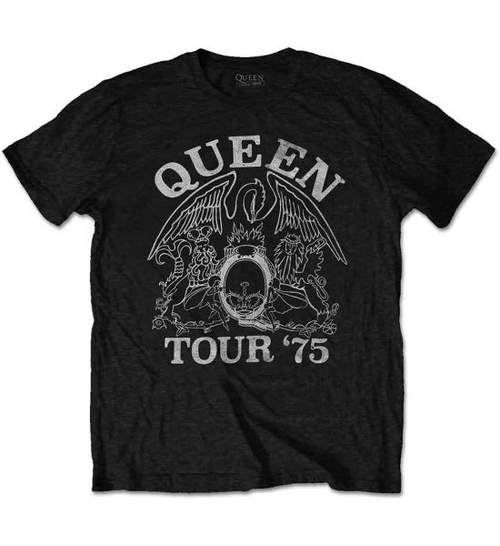 Queen: Tour '75 (Eco Friendly) - Black T-Shirt