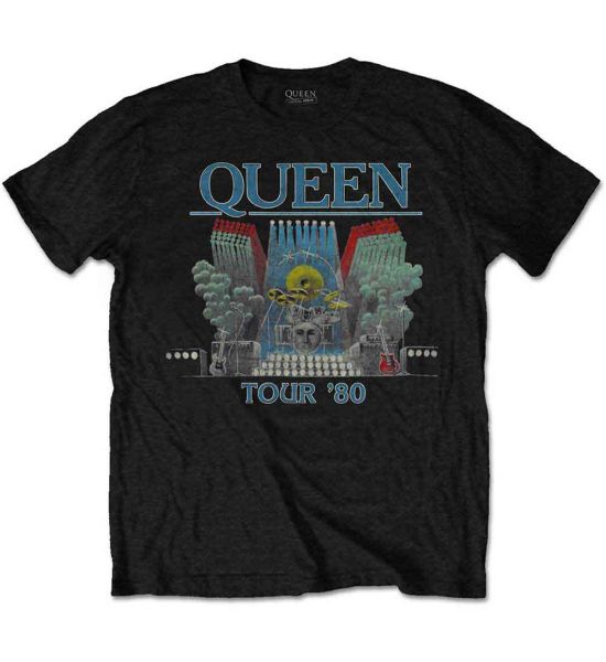 Queen: Tour '80 - Black T-Shirt