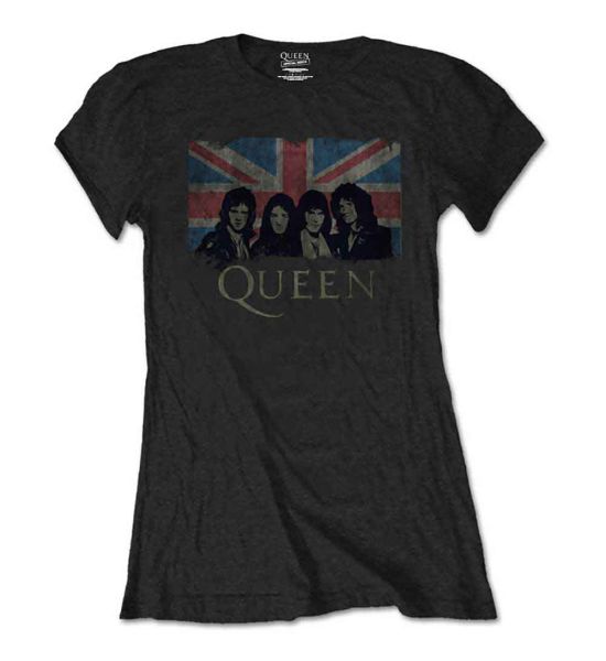 Queen: Union Jack - Ladies Black T-Shirt