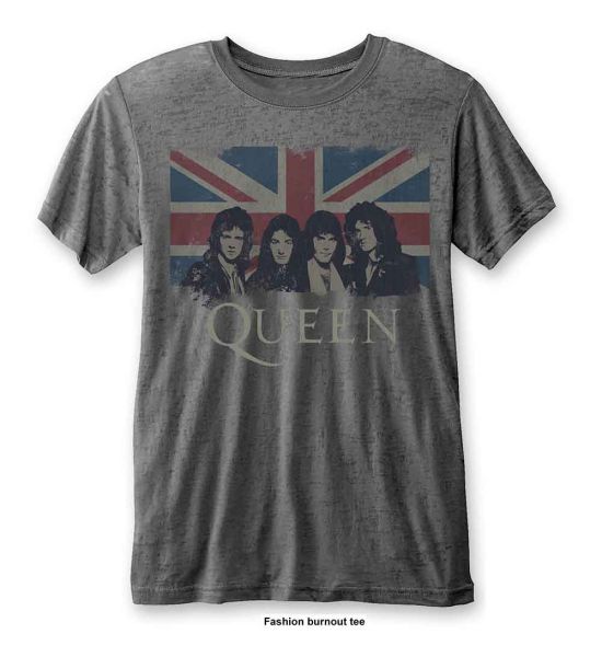 Queen: Vintage Union Jack (Burnout) - Charcoal Grey T-Shirt