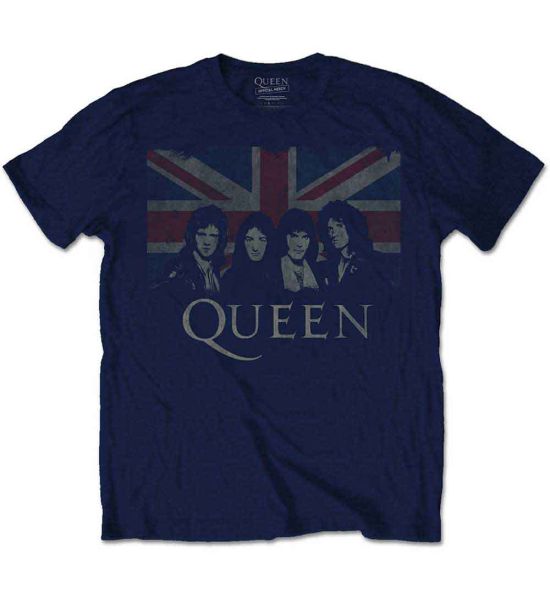 Queen: Vintage Union Jack - Navy Blue T-Shirt