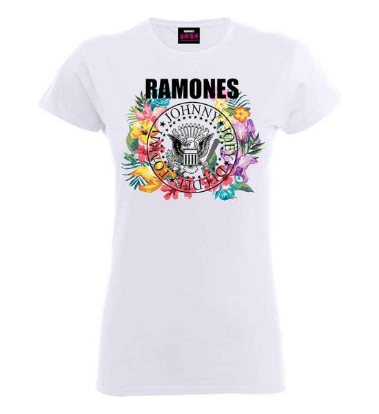 Ramones: Circle Flowers - Ladies White T-Shirt