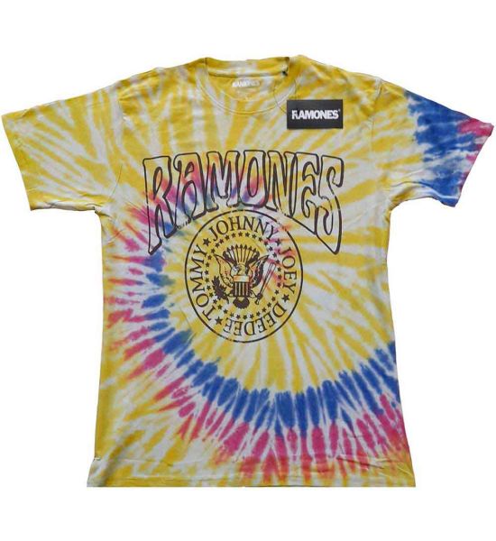 Ramones: Crest Psych (Dip Dye, Dye Wash) - Yellow T-Shirt