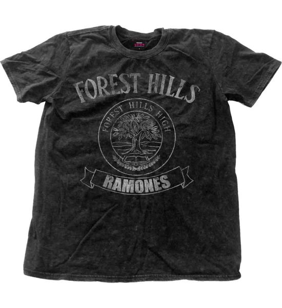 Ramones: Forest Hills Vintage (Snow Wash, Dye Wash) - Black T-Shirt