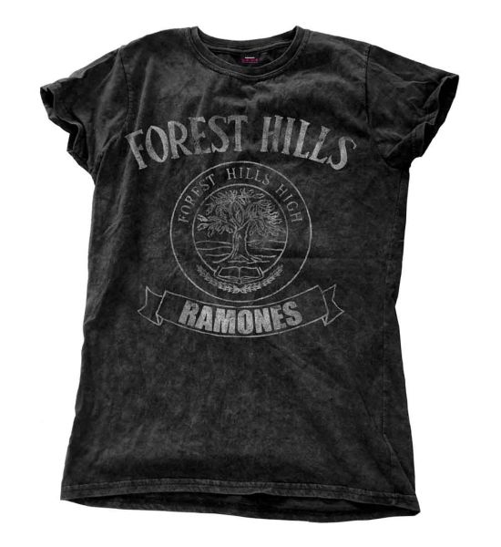 Ramones: Forest Hills Vintage (Snow Wash, Dye Wash) - Ladies Black T-Shirt