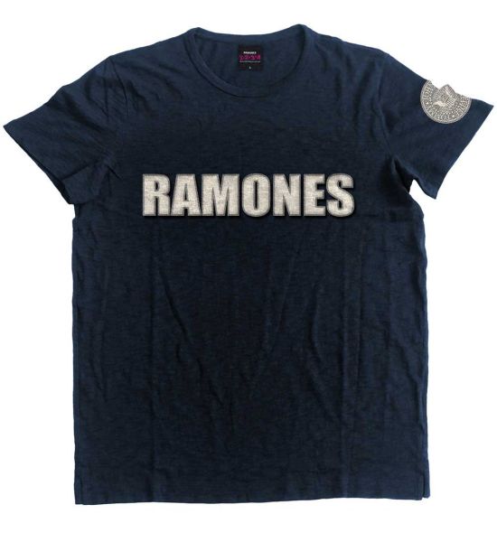 Ramones: Logo & Presidential Seal (Applique) - Navy Blue T-Shirt