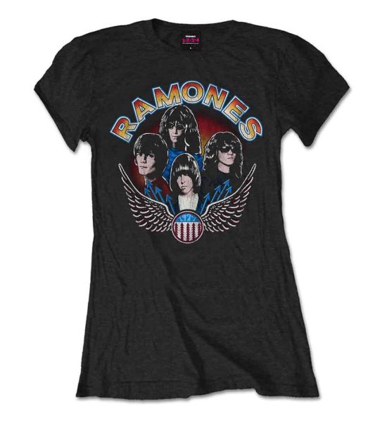 Ramones: Vintage Wings Photo - Ladies Black T-Shirt