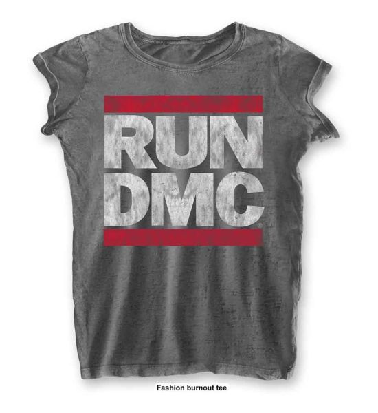 Run DMC: DMC Logo (Burnout) - Ladies Charcoal Grey T-Shirt