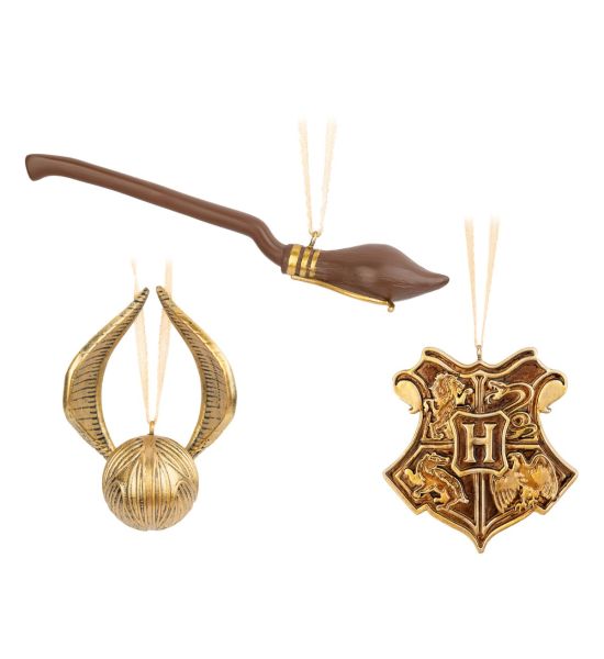 Harry Potter: Christmas Decorations (Golden Snitch, Broomstick and Hogwarts Logo) Preorder