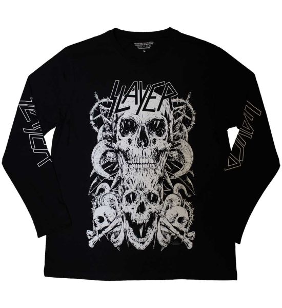 Slayer: White Skulls (Sleeve Print) - Black Long Sleeve T-Shirt