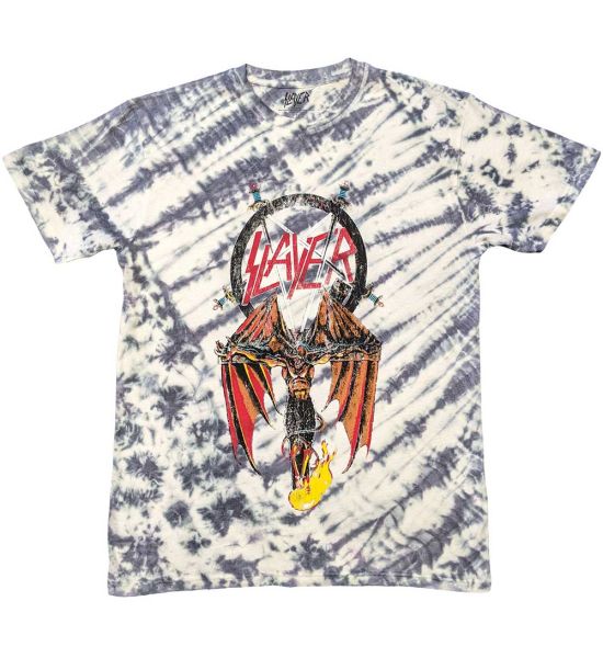 Slayer: Winged Crucifix (Dip Dye, Dye Wash) - White T-Shirt