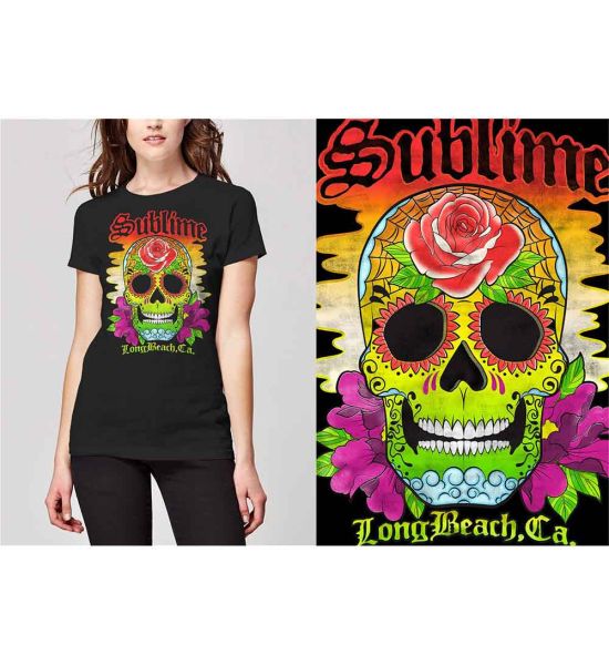 Sublime: Colour Skull - Ladies Black T-Shirt