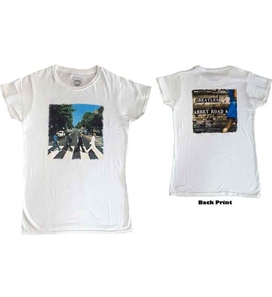 The Beatles: Abbey Road (Back Print) - Ladies White T-Shirt