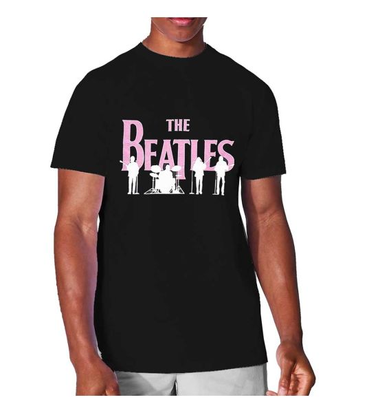 The Beatles: Band Silhouettes (Hi-Build, Puff Print) - Black T-Shirt