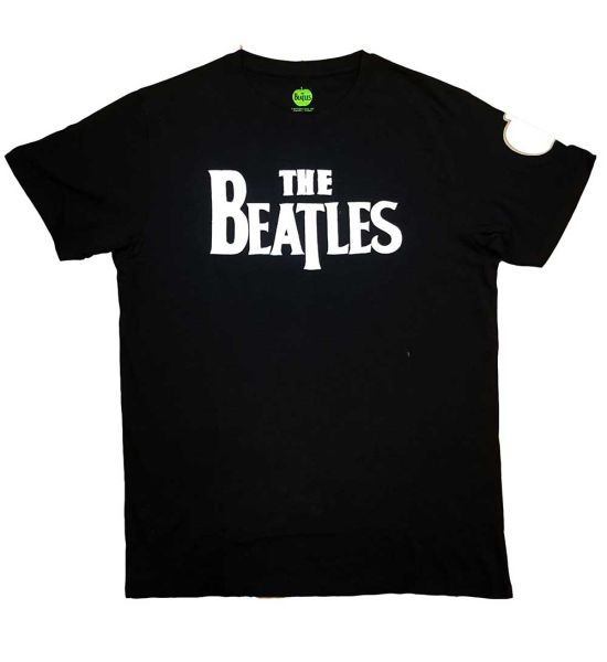 The Beatles: Drop T Logo (Applique) - Black T-Shirt