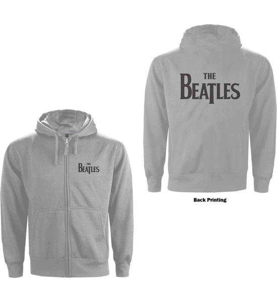 The Beatles: Drop T Logo (Back Print) - Grey Zip-up Hoodie