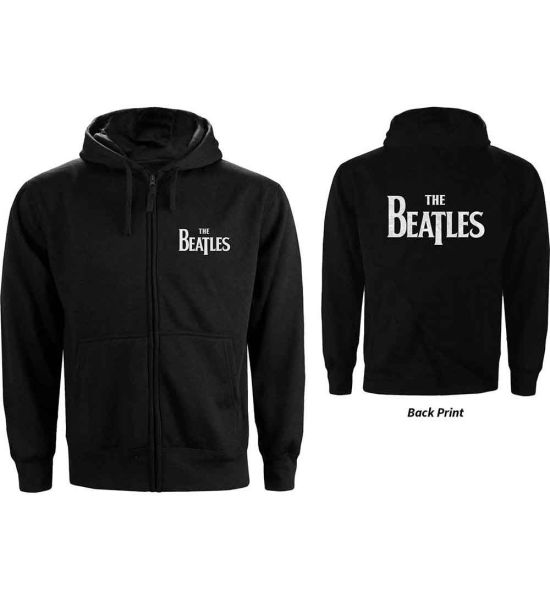 The Beatles: Drop T Logo (Back Print) - Ladies Black Zip-up Hoodie