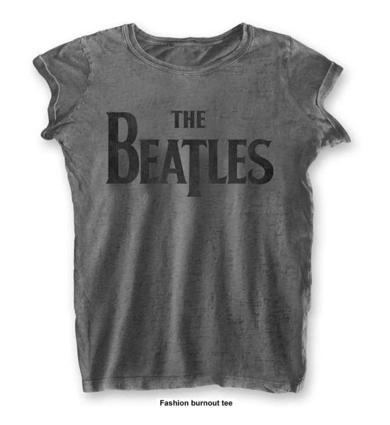 The Beatles: Drop T Logo (Burnout) - Ladies Charcoal Grey T-Shirt