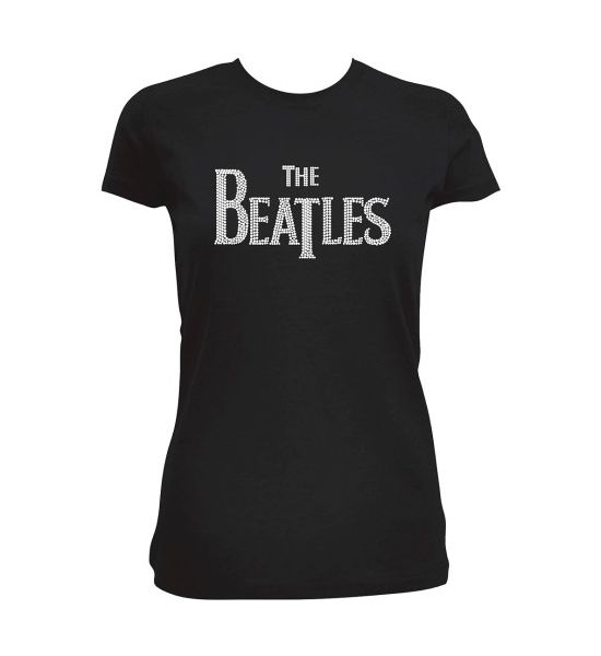 The Beatles: Drop T Logo (Embellished) - Ladies Black T-Shirt