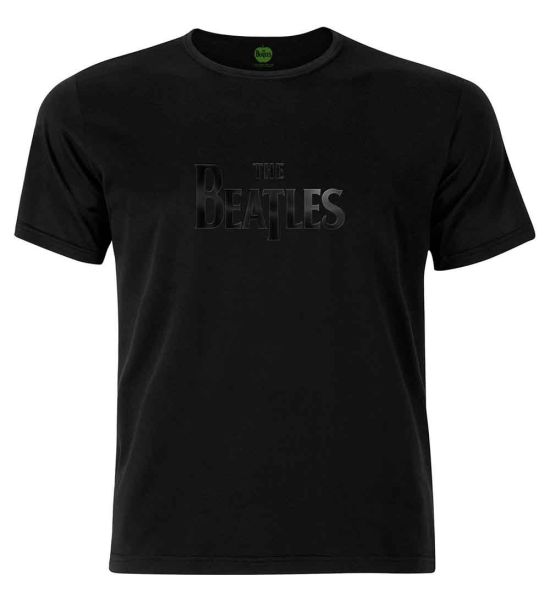 The Beatles: Drop T Logo (Hi-Build, Black-On-Black) - Black T-Shirt