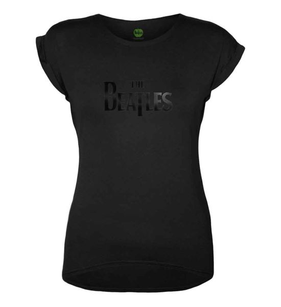 The Beatles: Drop T Logo (Hi-Build, Black-On-Black) - Ladies Black T-Shirt