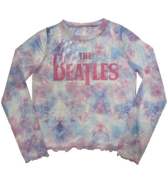 The Beatles: Drop T Logo (Mesh, Sublimation Print) - White Ladies Long Sleeve T-Shirt