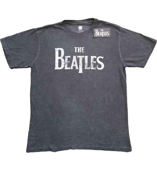 The Beatles: Drop T Logo (Snow Wash, Dye Wash) - Charcoal Grey T-Shirt